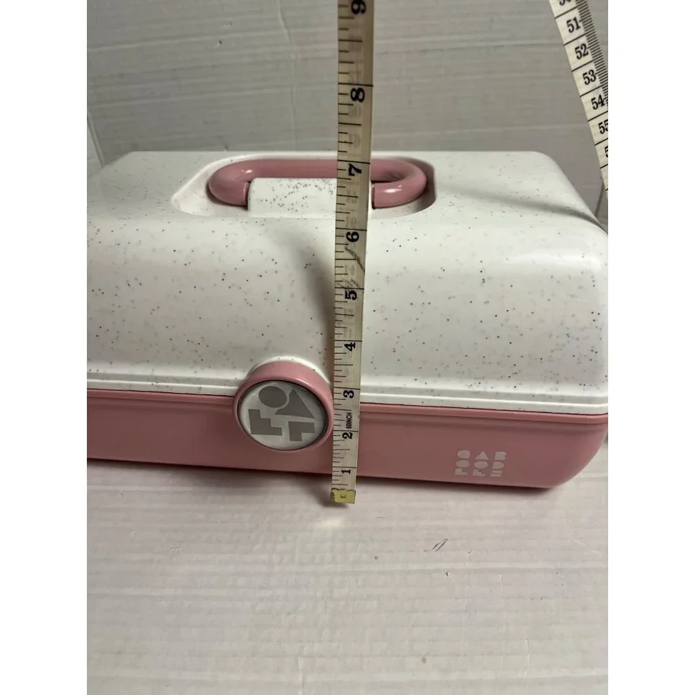 Vintage Caboodles Large Pink & White Speckled Makeup With Fold-Out Tray & Mirror